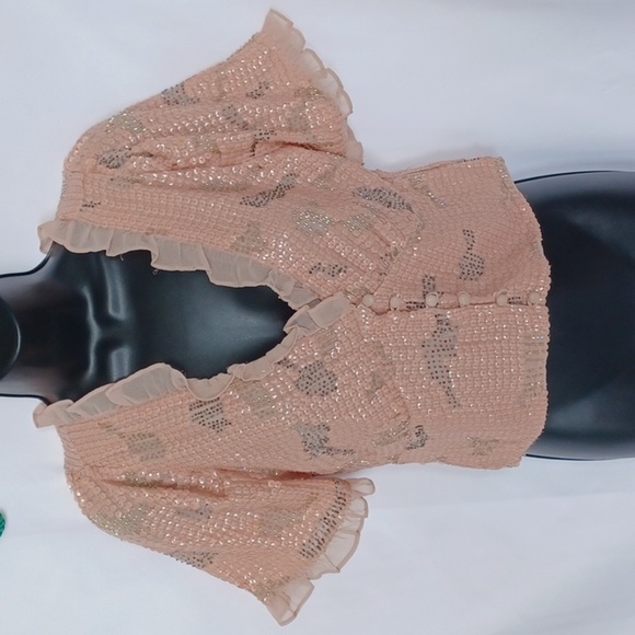 NWOT Anthropologie Forever That Girl Sequined V-Neck Blouse Neutral Pink - Picture 5 of 10